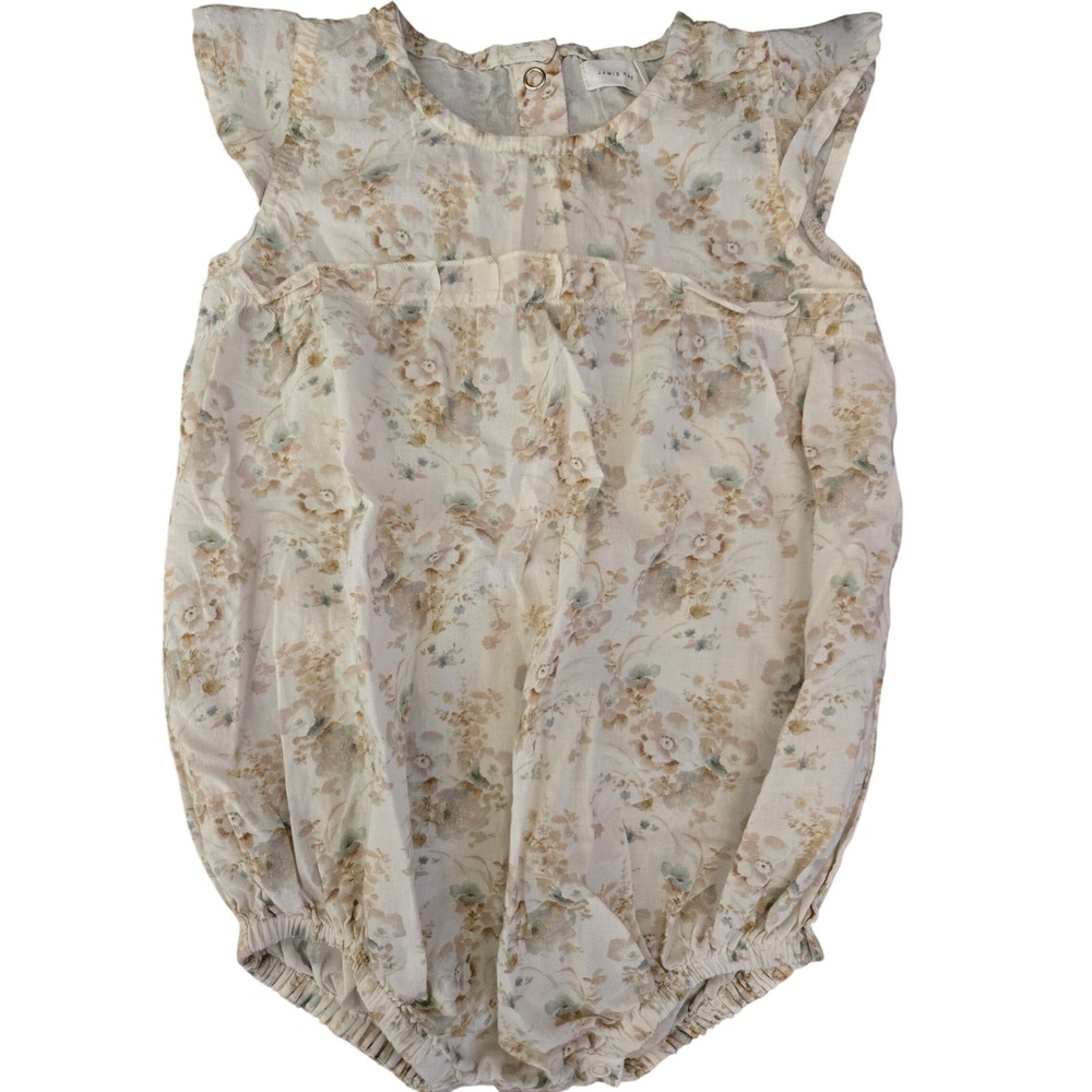 Jamie Kay Floral Linen Blend Romper Girls Size 3 YRS Neutral Flowers